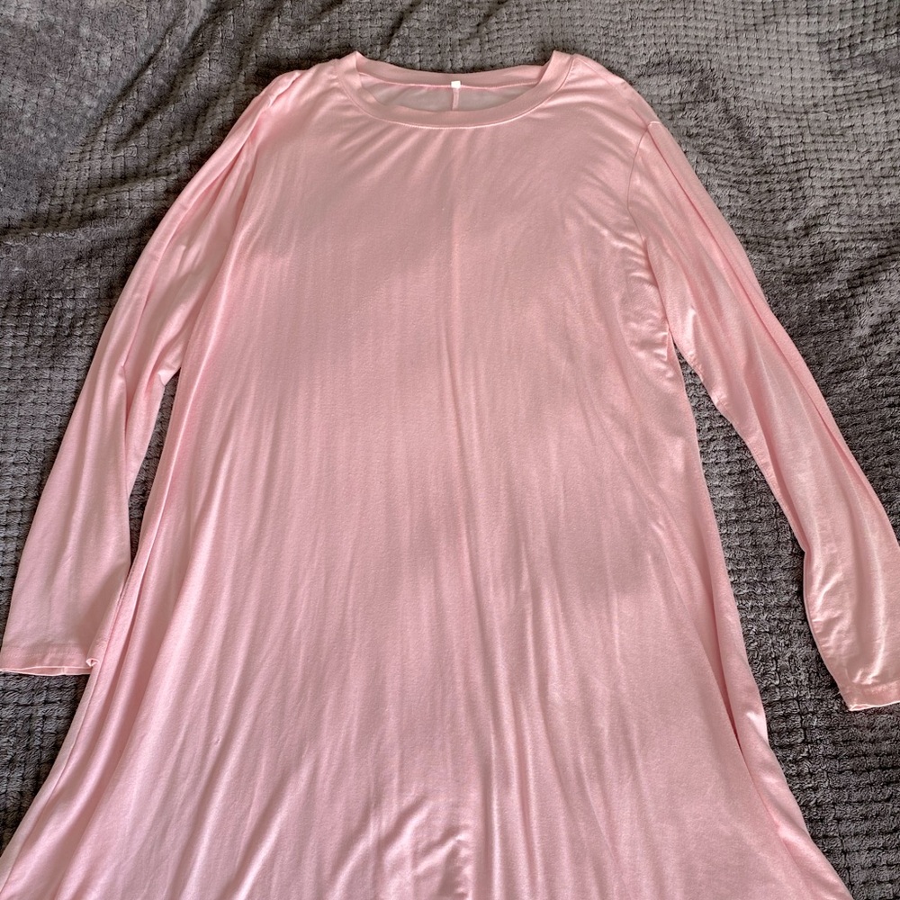 Baby pink knee length A-line dress with long sleeves